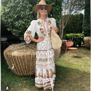 Farm Rio Off White Embroidered Maxi Dress